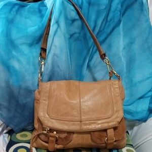 The Sak Tan Shoulder Bag with Adjustable Strap and Slouchy Design